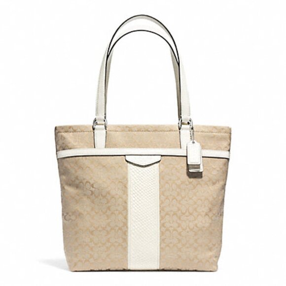 NWT Coach F31311 Signature Stripe Snakeskin Canvas Tote - Picture 1 of 13